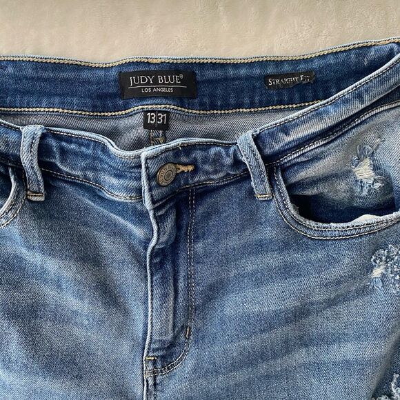 Judy blue Jeans Straight fit size 13 31 blue distressed Style JB82436MD - Picture 13 of 15